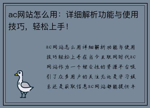 ac网站怎么用：详细解析功能与使用技巧，轻松上手！