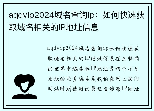 aqdvip2024域名查询ip：如何快速获取域名相关的IP地址信息