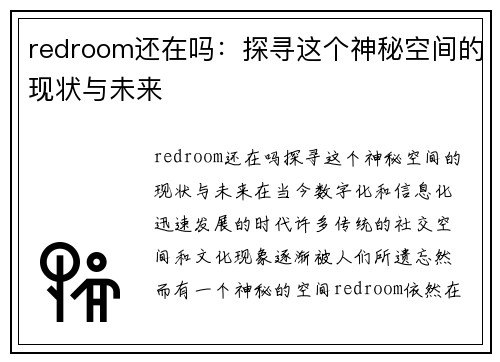 redroom还在吗：探寻这个神秘空间的现状与未来